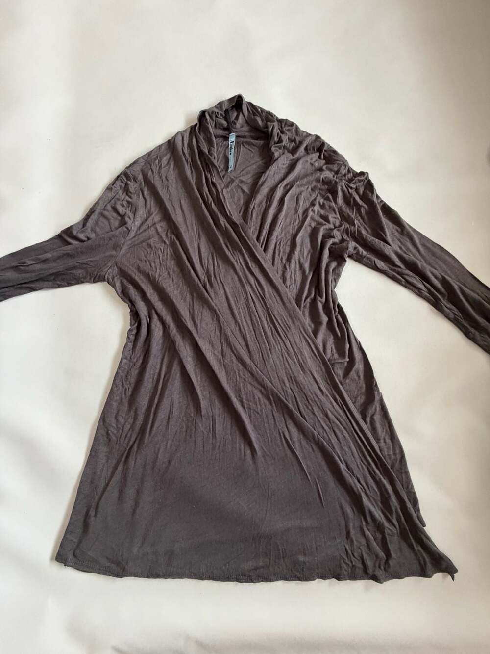 Azules Brown Wrap Top M Long Sleeve Surplice Boho Y2K Draped Minimalist